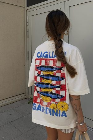 Vintage American Retro Fish Print Cotton Short Sleeve T-Shirt for Women - Trendy Summer Top in European and American Style