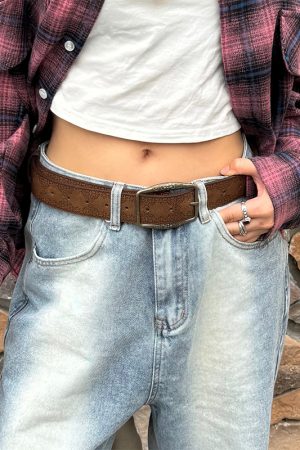 Vintage American Retro Floral Pattern Brown Versatile Belt for Decoration - Trendy Unisex Pants Accessory