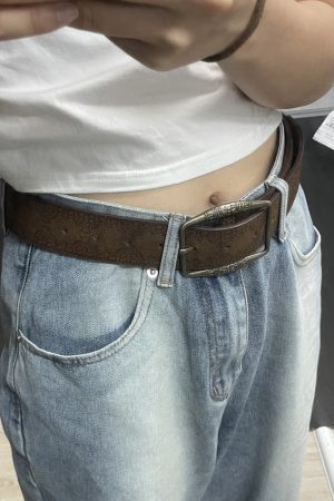 Vintage American Retro Floral Pattern Brown Versatile Belt for Decoration - Trendy Unisex Pants Accessory