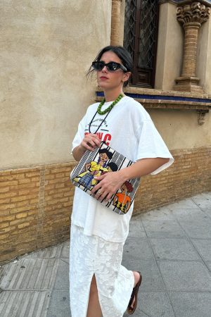 Vintage American Retro Fruit Print Oversized Short Sleeve T-Shirt for Women - Trendy Y2K Style Cotton Top