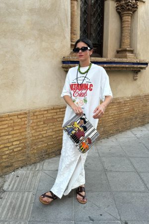 Vintage American Retro Fruit Print Oversized Short Sleeve T-Shirt for Women - Trendy Y2K Style Cotton Top