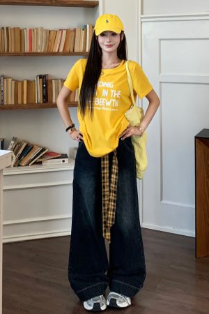 Vintage American Round Neck Printed Letter Short Sleeve T-Shirt for Women - Korean Style Summer Loose Fit Hot Girl Top