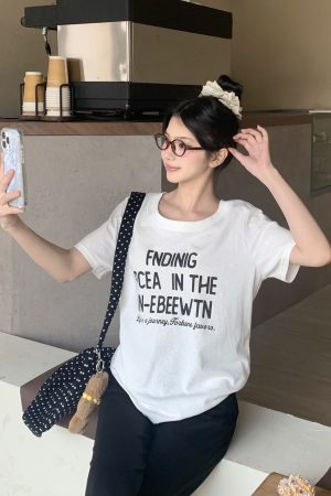 Vintage American Round Neck Printed Letter Short Sleeve T-Shirt for Women - Korean Style Summer Loose Fit Hot Girl Top