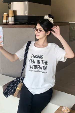 Vintage American Round Neck Printed Letter Short Sleeve T-Shirt for Women - Korean Style Summer Loose Fit Hot Girl Top