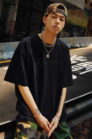 Vintage American Streetwear Letter Embroidery Short Sleeve T-Shirt - Heavyweight Loose Fit Unisex Summer 2025 Fashion Essential