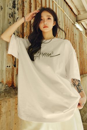 Vintage American Streetwear Letter Embroidery Short Sleeve T-Shirt - Heavyweight Loose Fit Unisex Summer 2025 Fashion Essential