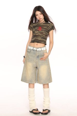 Vintage American-Style Wide-Leg Cargo Capri Pants for Women - Relaxed Fit Casual Slimming Versatile Summer Shorts