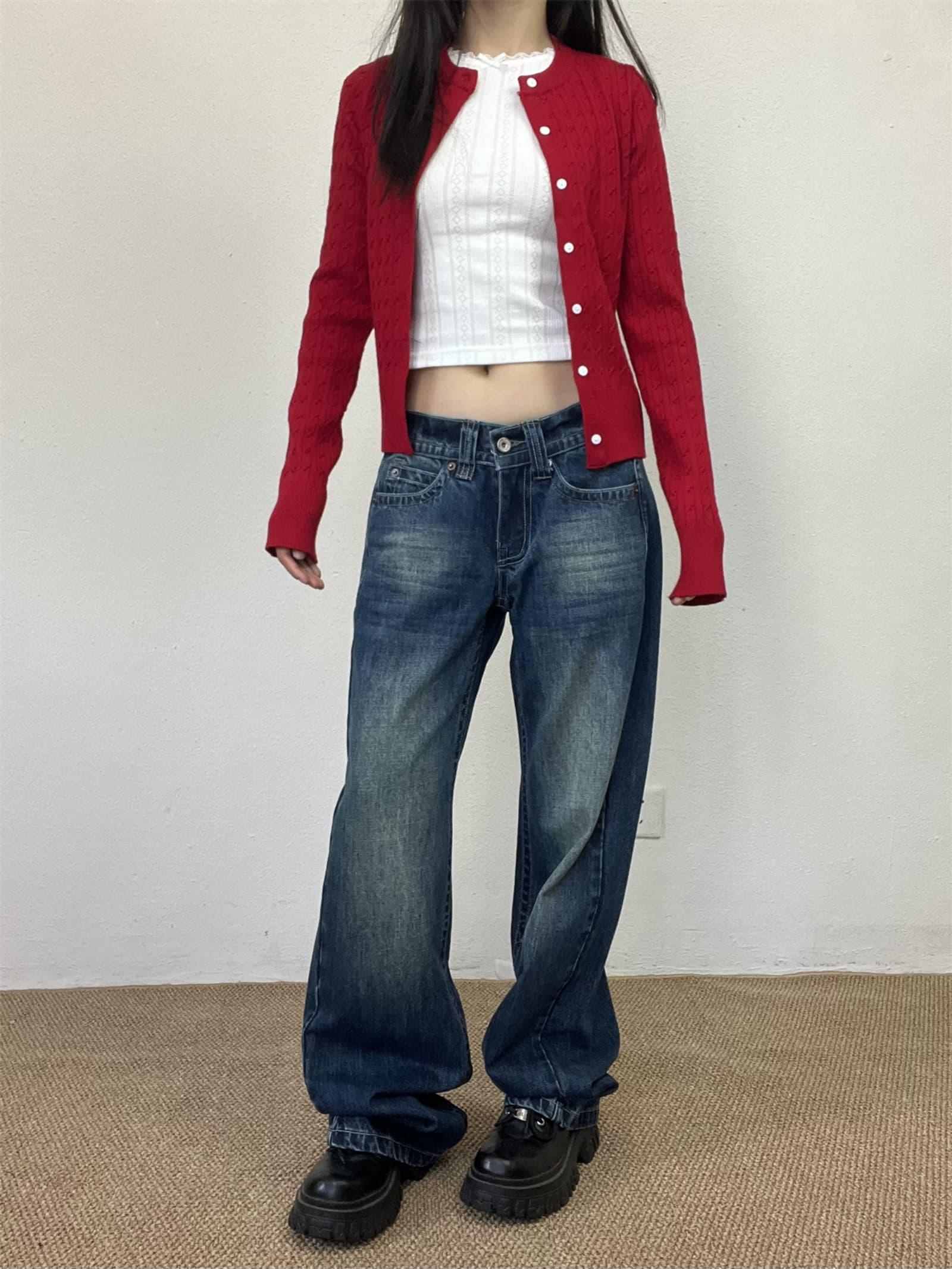 Vintage Blue Embroidered Low-Waist Straight-Leg Jeans for Women - Slim Fit Loose Floor-Length Y2K Style Pants Vintage Blue Embroidered Low-Waist Straight-Leg Jeans for Women - Slim Fit Loose Floor-Length Y2K Style Pants