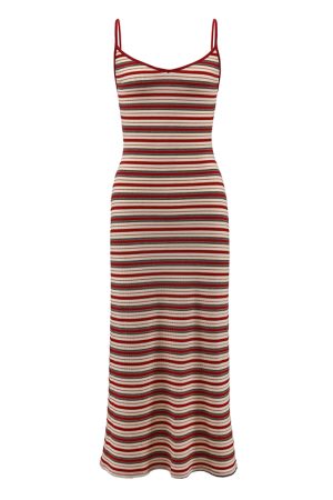Vintage Color-Block Striped Camisole Dress - Sexy Backless Tie Knitted Design, Perfect for 90s and Y2K Inspired Looks