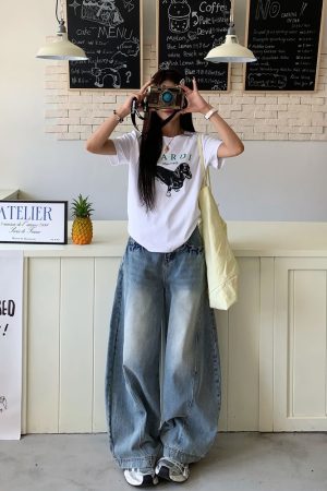 Vintage Curved Blade Jeans for Women - Loose Straight Wide-Leg Casual Pants - Spring Summer 90s American Style