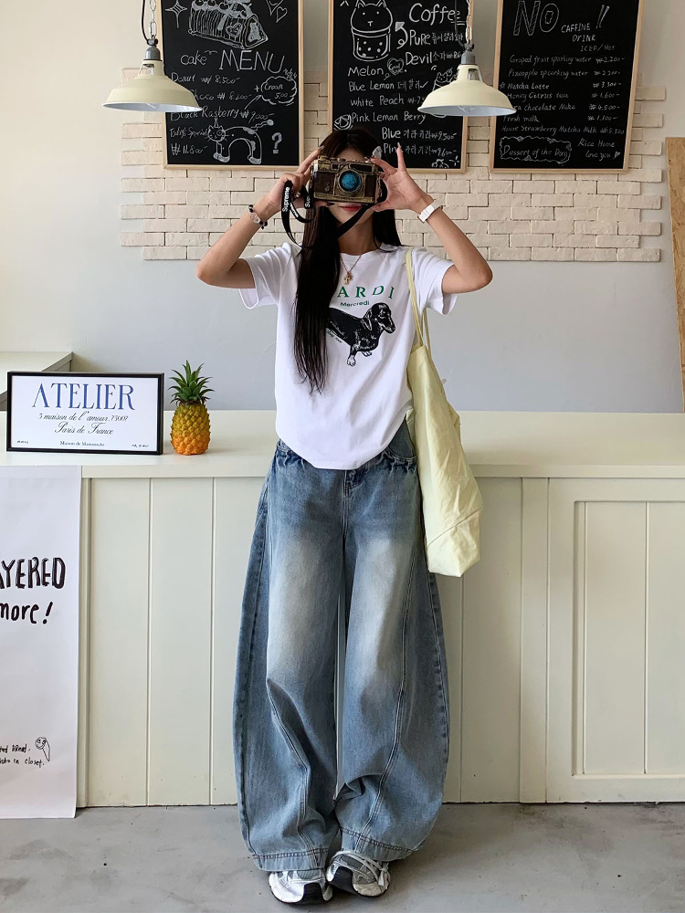 Vintage Curved Blade Jeans for Women - Loose Straight Wide-Leg Casual Pants - Spring Summer 90s American Style Vintage Curved Blade Jeans for Women - Loose Straight Wide-Leg Casual Pants - Spring Summer 90s American Style