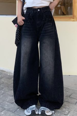 Vintage Curved Blade Jeans for Women - Loose Straight Wide-Leg Casual Pants - Spring Summer 90s American Style
