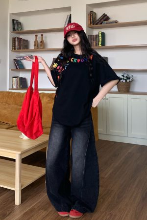 Vintage Curved Blade Jeans for Women - Loose Straight Wide-Leg Casual Pants - Spring Summer 90s American Style