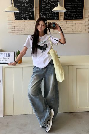 Vintage Curved Blade Jeans for Women - Loose Straight Wide-Leg Casual Pants - Spring Summer 90s American Style