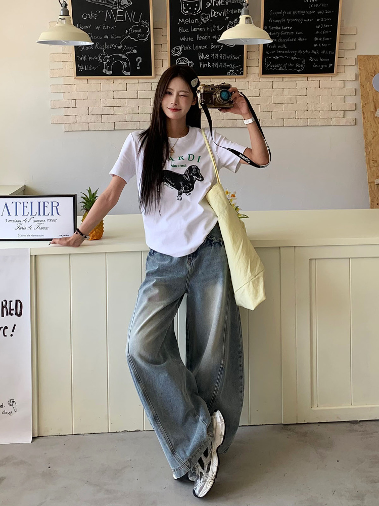 Vintage Curved Blade Jeans for Women - Loose Straight Wide-Leg Casual Pants - Spring Summer 90s American Style Vintage Curved Blade Jeans for Women - Loose Straight Wide-Leg Casual Pants - Spring Summer 90s American Style