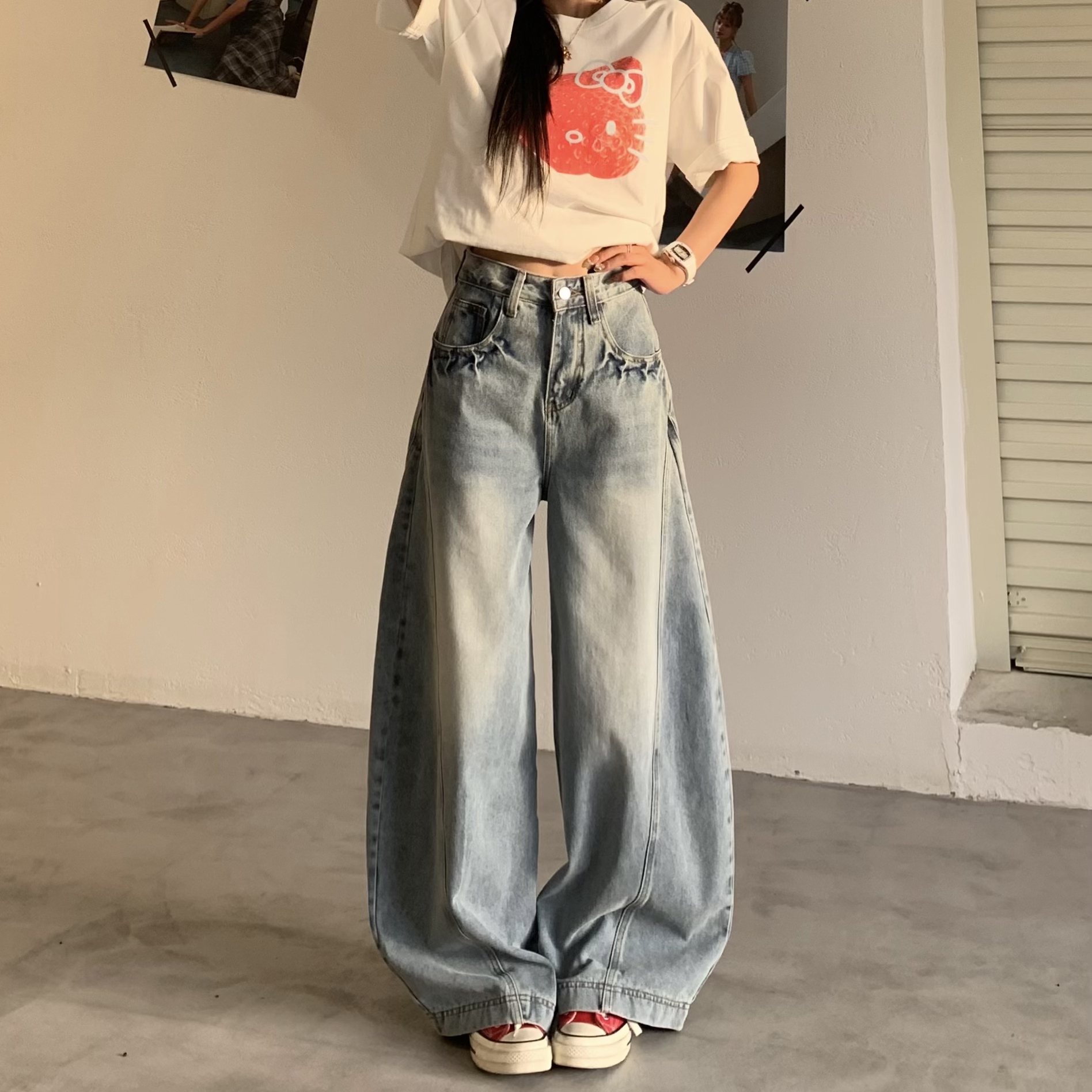 Vintage Curved Blade Jeans for Women - Loose Straight Wide-Leg Casual Pants - Spring Summer 90s American Style Vintage Curved Blade Jeans for Women - Loose Straight Wide-Leg Casual Pants - Spring Summer 90s American Style