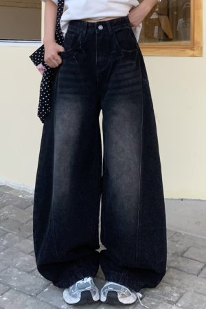 Vintage Curved Blade Jeans for Women - Loose Straight Wide-Leg Casual Pants - Spring Summer 90s American Style