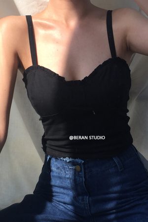 Vintage Cute Ruffled Lace Adjustable Strap Polka Dot Camisole - Versatile Solid Color Top for a Sexy 90s Inspired Look