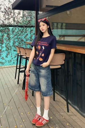 Vintage Dark Blue Wide-Leg Denim Shorts for Women - Loose-Fit Five-Point Style for Summer Casual Wear