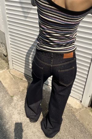 Vintage Dark Blue Wide-Leg Low-Waist Loose Slimming Pants for Women - 2025 Trendy 90s Style