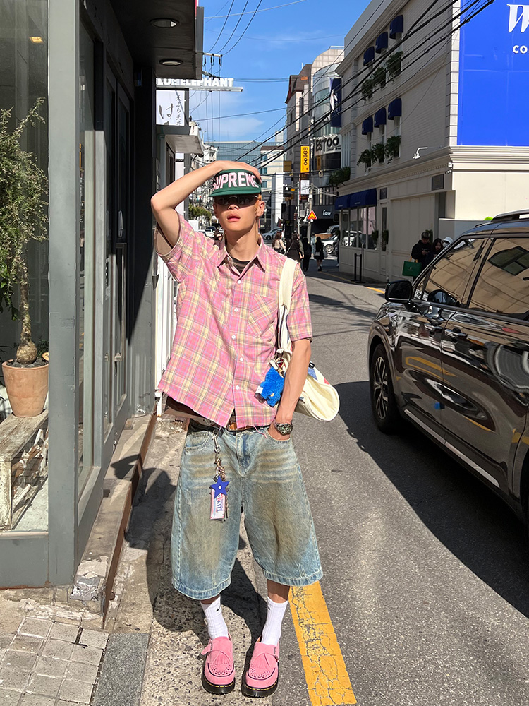 Vintage Dirty Dyed Wide-Leg Denim Capris for Men and Women - Casual Loose Fit Straight-Leg Summer Shorts, American Style Vintage Dirty Dyed Wide-Leg Denim Capris for Men and Women - Casual Loose Fit Straight-Leg Summer Shorts, American Style