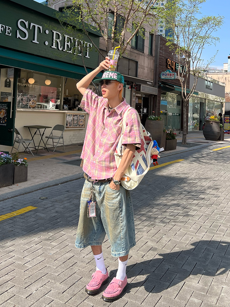 Vintage Dirty Dyed Wide-Leg Denim Capris for Men and Women - Casual Loose Fit Straight-Leg Summer Shorts, American Style Vintage Dirty Dyed Wide-Leg Denim Capris for Men and Women - Casual Loose Fit Straight-Leg Summer Shorts, American Style