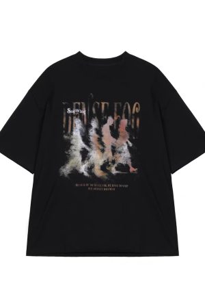 Vintage Distressed Blurry Portrait Print Short Sleeve Unisex Casual Streetwear T-Shirt for Summer, Retro 90s Style