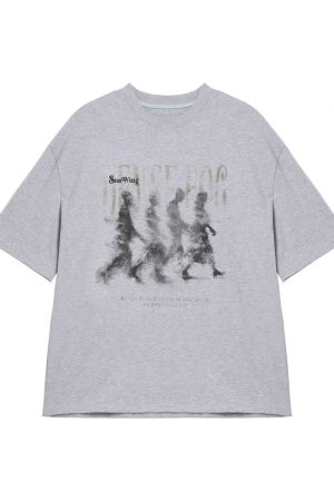 Vintage Distressed Blurry Portrait Print Short Sleeve Unisex Casual Streetwear T-Shirt for Summer, Retro 90s Style