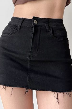 Vintage Distressed Denim Skirt for Women - A-Line High Waist Bodycon Short Skirt with Anti-Exposure Design, European & American Style