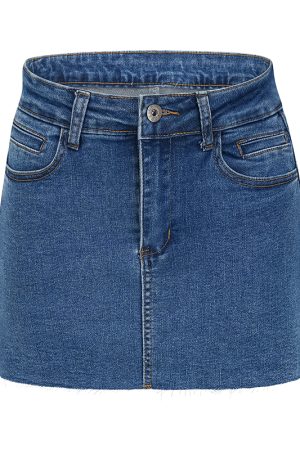Vintage Distressed Denim Skirt for Women - A-Line High Waist Bodycon Short Skirt with Anti-Exposure Design, European & American Style