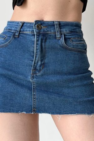 Vintage Distressed Denim Skirt for Women - A-Line High Waist Bodycon Short Skirt with Anti-Exposure Design, European & American Style