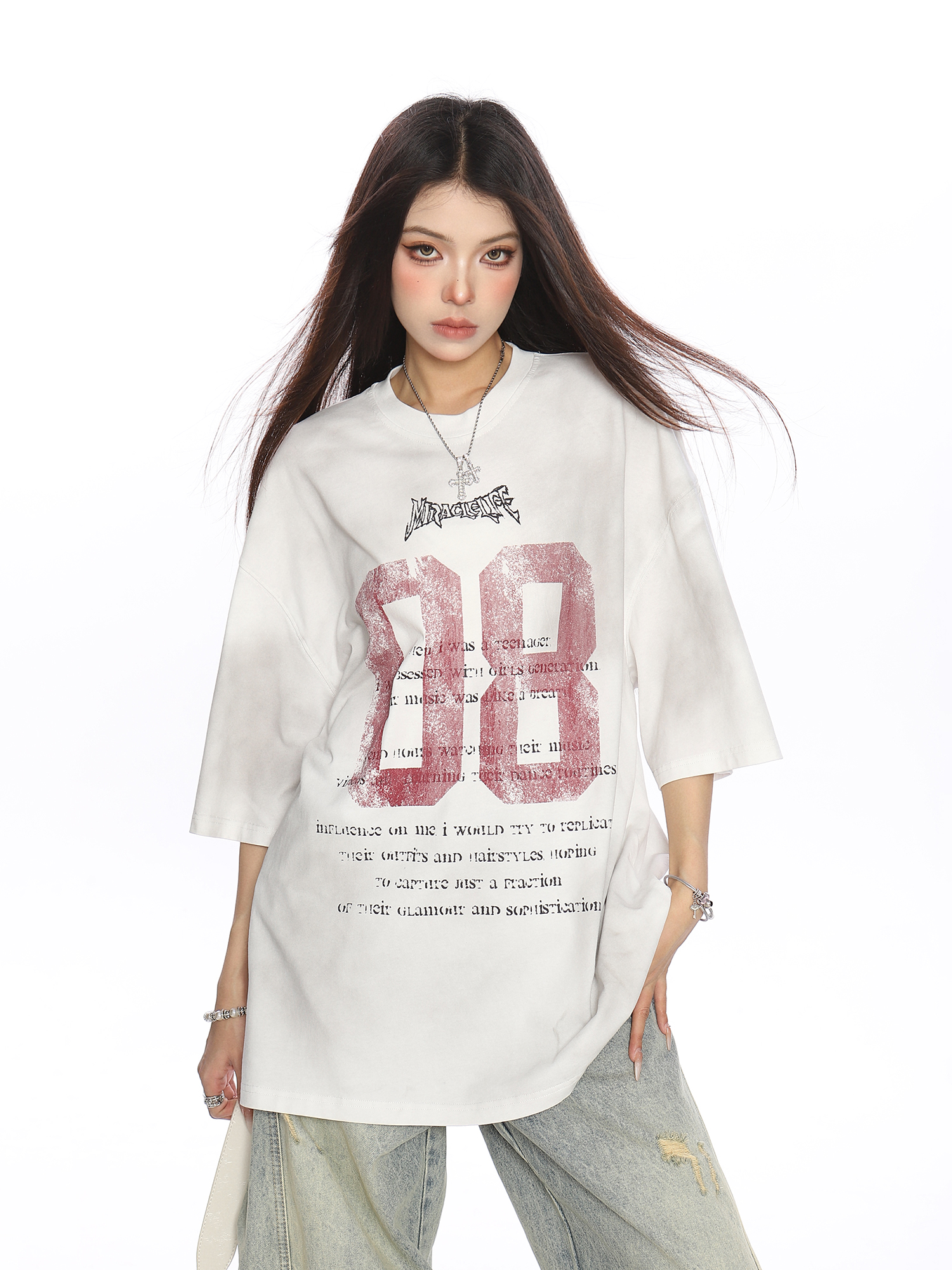 Vintage Distressed Printed Short Sleeve T-Shirt for Women - Casual Loose Fit Summer Tee, Trendy 90s Style Couple Top Vintage Distressed Printed Short Sleeve T-Shirt for Women - Casual Loose Fit Summer Tee, Trendy 90s Style Couple Top