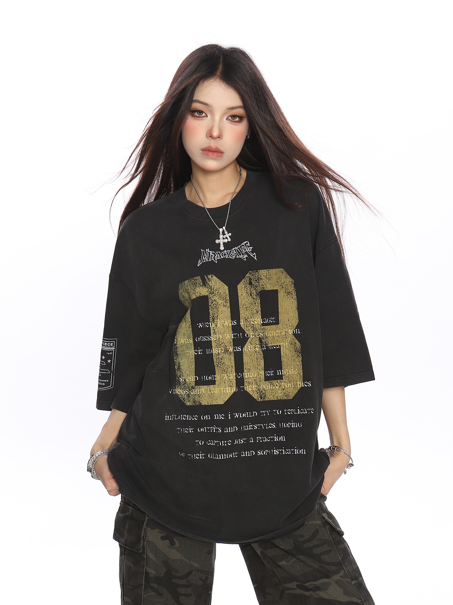 Vintage Distressed Printed Short Sleeve T-Shirt for Women - Casual Loose Fit Summer Tee, Trendy 90s Style Couple Top Vintage Distressed Printed Short Sleeve T-Shirt for Women - Casual Loose Fit Summer Tee, Trendy 90s Style Couple Top