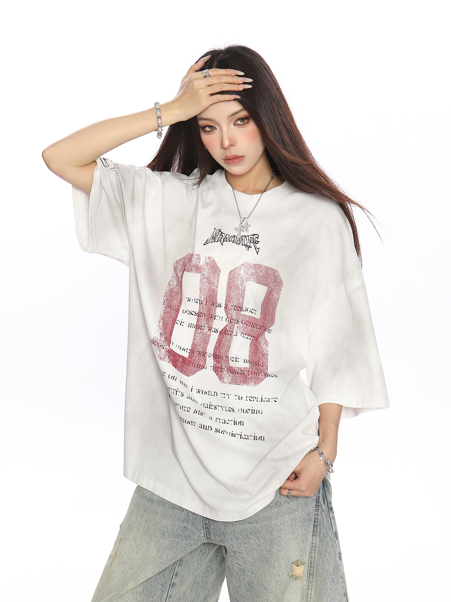 Vintage Distressed Printed Short Sleeve T-Shirt for Women - Casual Loose Fit Summer Tee, Trendy 90s Style Couple Top Vintage Distressed Printed Short Sleeve T-Shirt for Women - Casual Loose Fit Summer Tee, Trendy 90s Style Couple Top