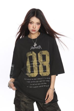 Vintage Distressed Printed Short Sleeve T-Shirt for Women - Casual Loose Fit Summer Tee, Trendy 90s Style Couple Top