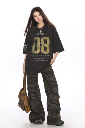 Vintage Distressed Printed Short Sleeve T-Shirt for Women - Casual Loose Fit Summer Tee, Trendy 90s Style Couple Top