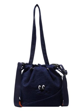 Vintage Embroidered Denim Drawstring Bucket Bag for Women - Cute Summer Crossbody Shoulder Bag for Phones 2025 Style