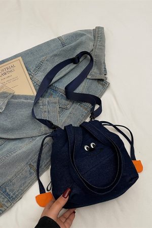Vintage Embroidered Denim Drawstring Bucket Bag for Women - Cute Summer Crossbody Shoulder Bag for Phones 2025 Style