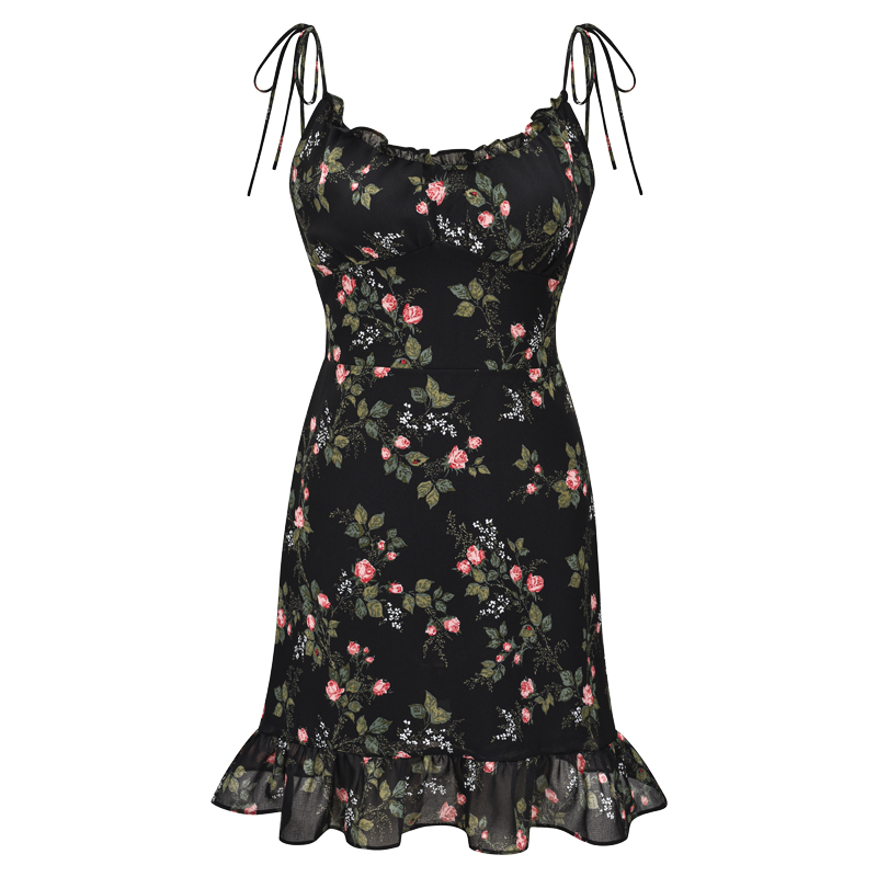 Vintage European American Floral Slip Dress with Ruffles, A-Line Skirt, Shoulder Strap, Y2K Style Vintage European American Floral Slip Dress with Ruffles, A-Line Skirt, Shoulder Strap, Y2K Style