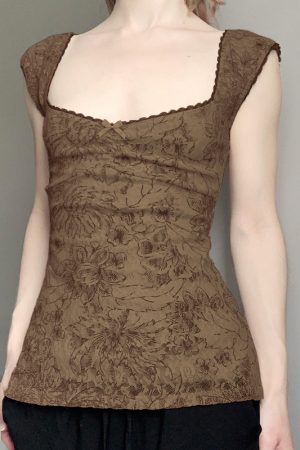 Vintage Floral Backless Vest for Women with Low Square Neck and Spaghetti Straps - Retro Charm Summer Style