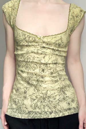 Vintage Floral Backless Vest for Women with Low Square Neck and Spaghetti Straps - Retro Charm Summer Style