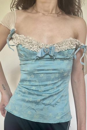 Vintage Floral Butterfly Shoulder Strap Ruffled Edge Vest - Backless Camisole for Women - Summer Y2K Style