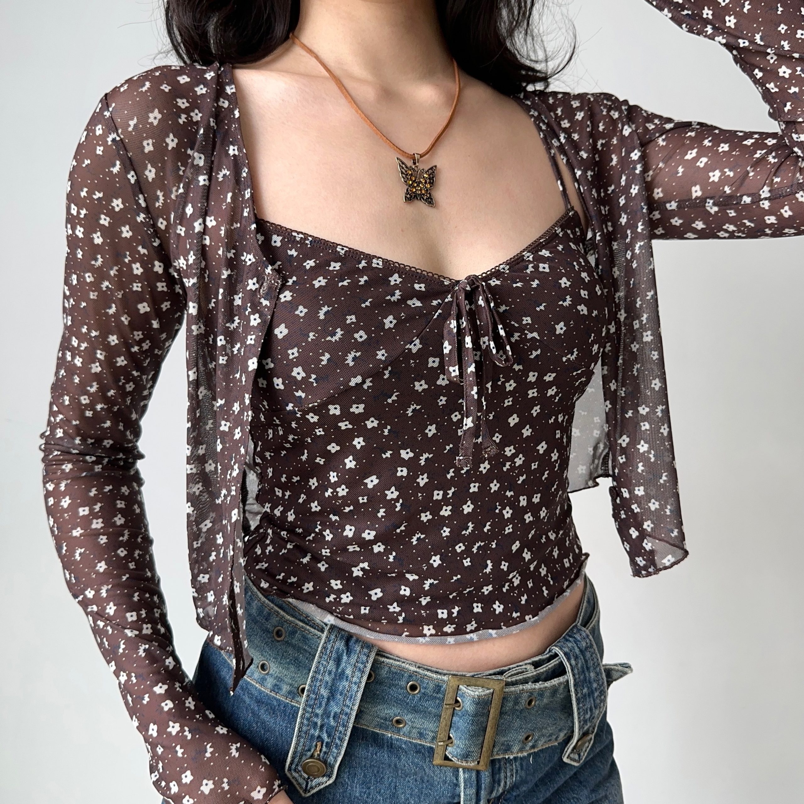 Vintage Floral Camisole Cardigan Two-Piece Set - Women's Slim Fit Sexy Outfit for 90s Y2K Style Vintage Floral Camisole Cardigan Two-Piece Set - Women's Slim Fit Sexy Outfit for 90s Y2K Style