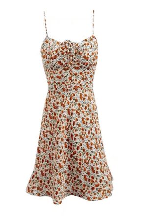 Vintage Floral Camisole Dress with Drawstring Waist - Handmade Spring/Summer Vacation Style, Romantic French Design