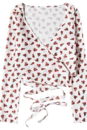 Vintage Floral Deep V-Neck Long Sleeve Cardigan Shirt for Women - Slim Fit Summer Sun Protection Fashion