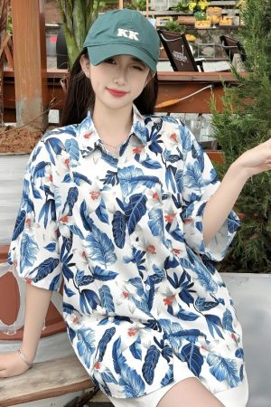 Vintage Floral Loose Short Sleeve Shirt for Women, Hawaiian Beach Top, Trendy Casual Versatile Style, Summer Fashion