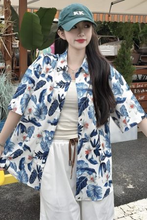 Vintage Floral Loose Short Sleeve Shirt for Women, Hawaiian Beach Top, Trendy Casual Versatile Style, Summer Fashion