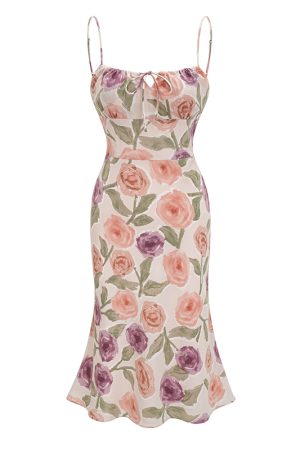 Vintage Floral Print Cami Dress for Women - Slim Fit Sexy Summer Long Dress, Perfect for 90s Y2K Style Fashion