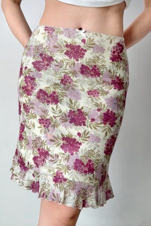 Vintage Floral Print Ruffled Bodycon Skirt - DIY French Style, Perfect for 90s and Y2K Fashion Lovers