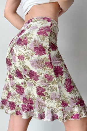 Vintage Floral Print Ruffled Bodycon Skirt - DIY French Style, Perfect for 90s and Y2K Fashion Lovers